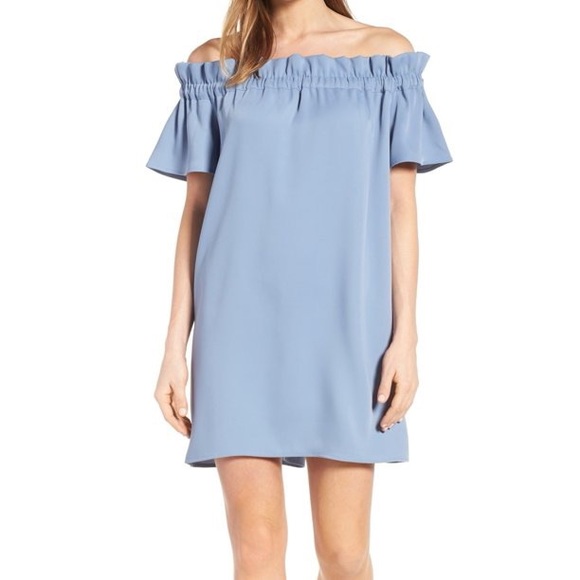 Pleione Denim Blue Off the Shoulder Dress Size L Nordstrom - Picture 1 of 7